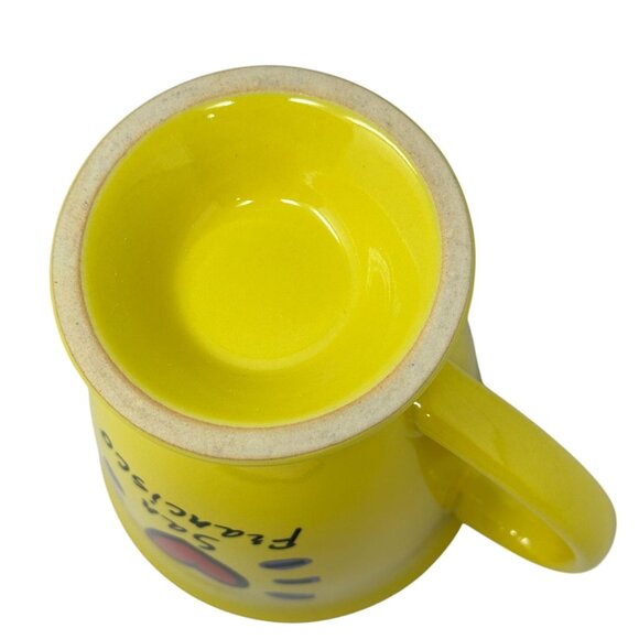 Luke A Tuke Mug San Francisco Yellow Ceramic Pedestal Red Interior 12 Oz - Picture 4 of 7